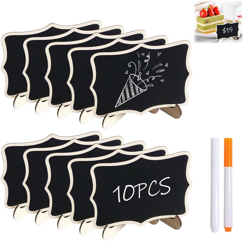 Bolsdoic 10PCS Mini Chalkboard Signs, Framed Small Chalk Board Food Labels with Easel Stand, Reusable Writable Blackboard with 2 Chalks, Wood Place Cards for Weddings, Birthday Parties, Buffet (Flower) - Image 1